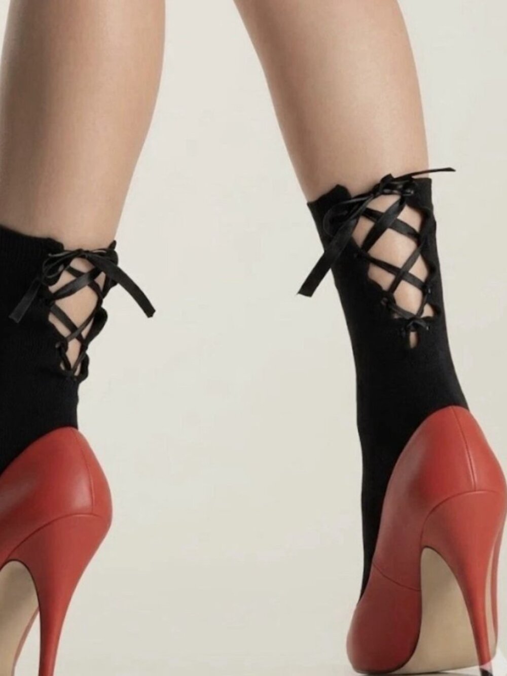 Share Lot of 2 New Anklets Ankle Black Lace UP Socks Leg Avenue Style 244AL